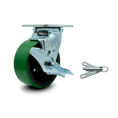 5 Inch Green Poly On Cast Iron Caster With Roller Bearing And Brake/Swivel Lock